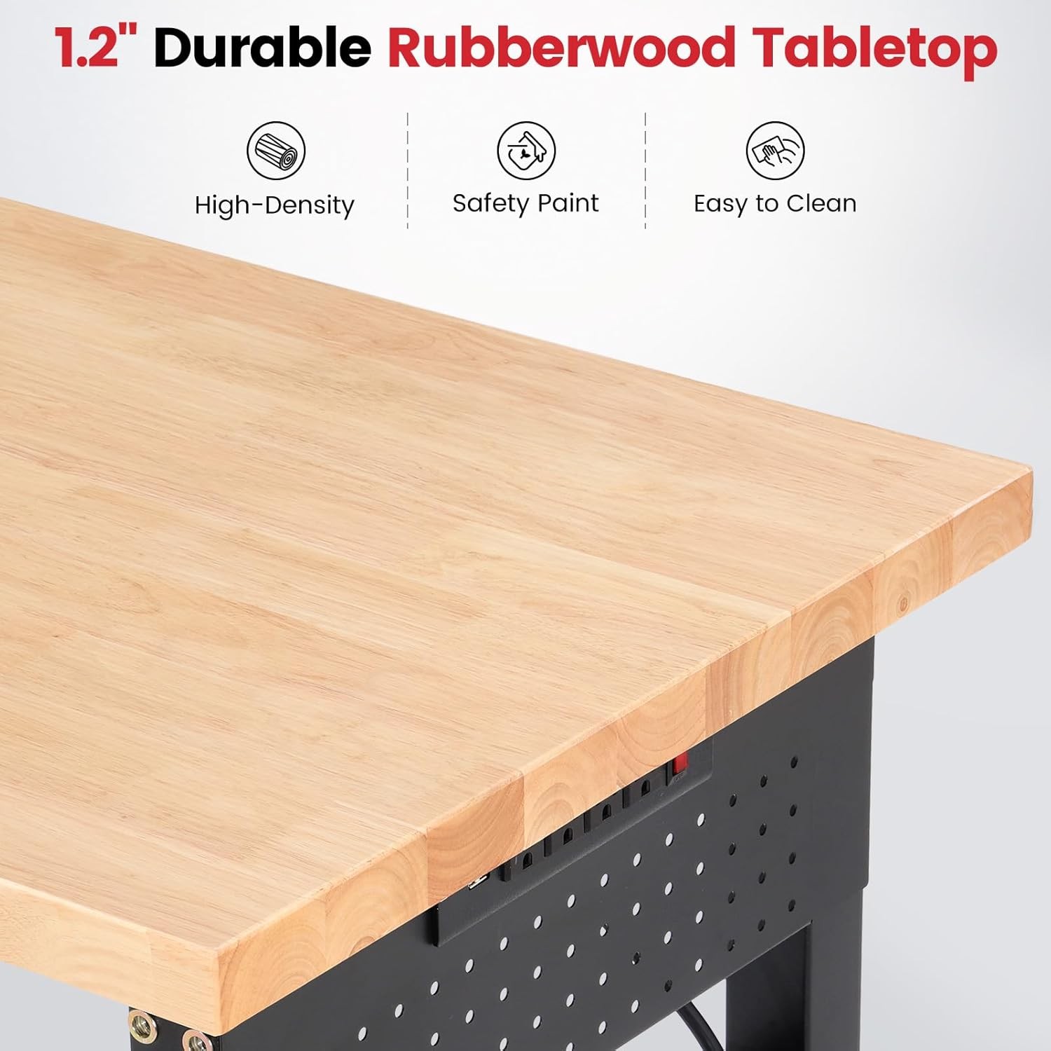 72 x 24 Inch Adjustable Height Work Table with Power Outlets & Extended Pegboard