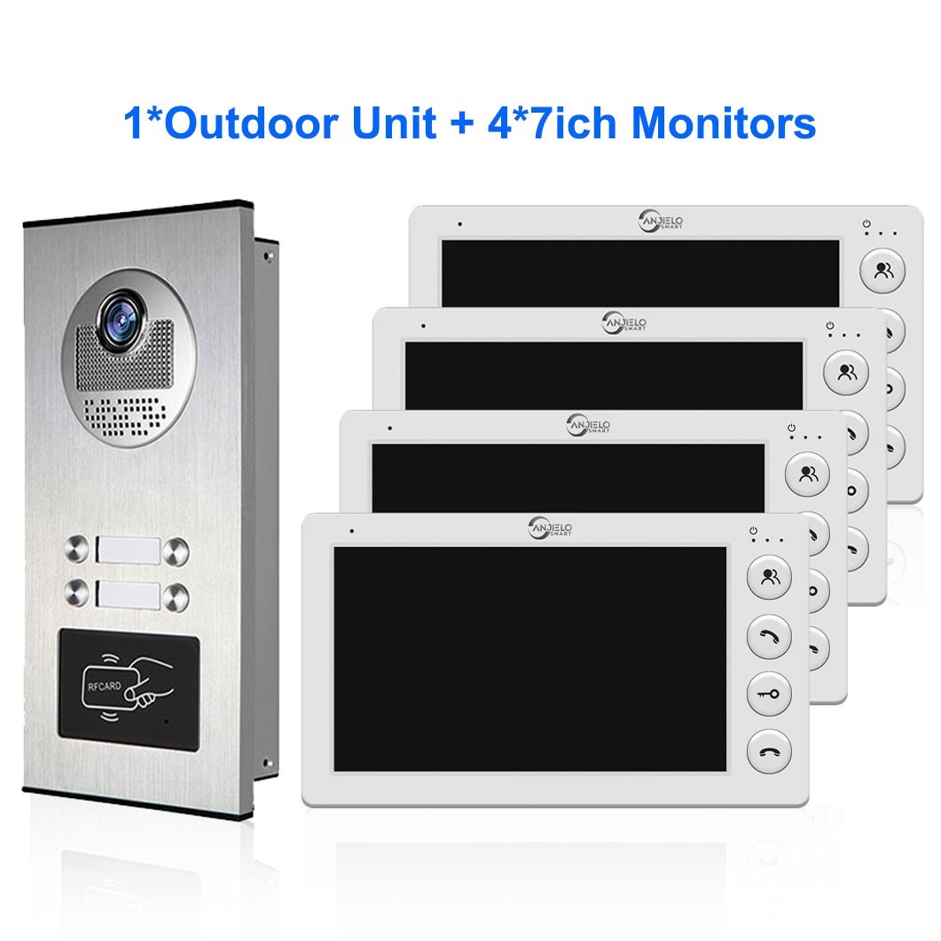 4 units 7inch monitor wired video Door phone kit indoor-outdoor video Apartment