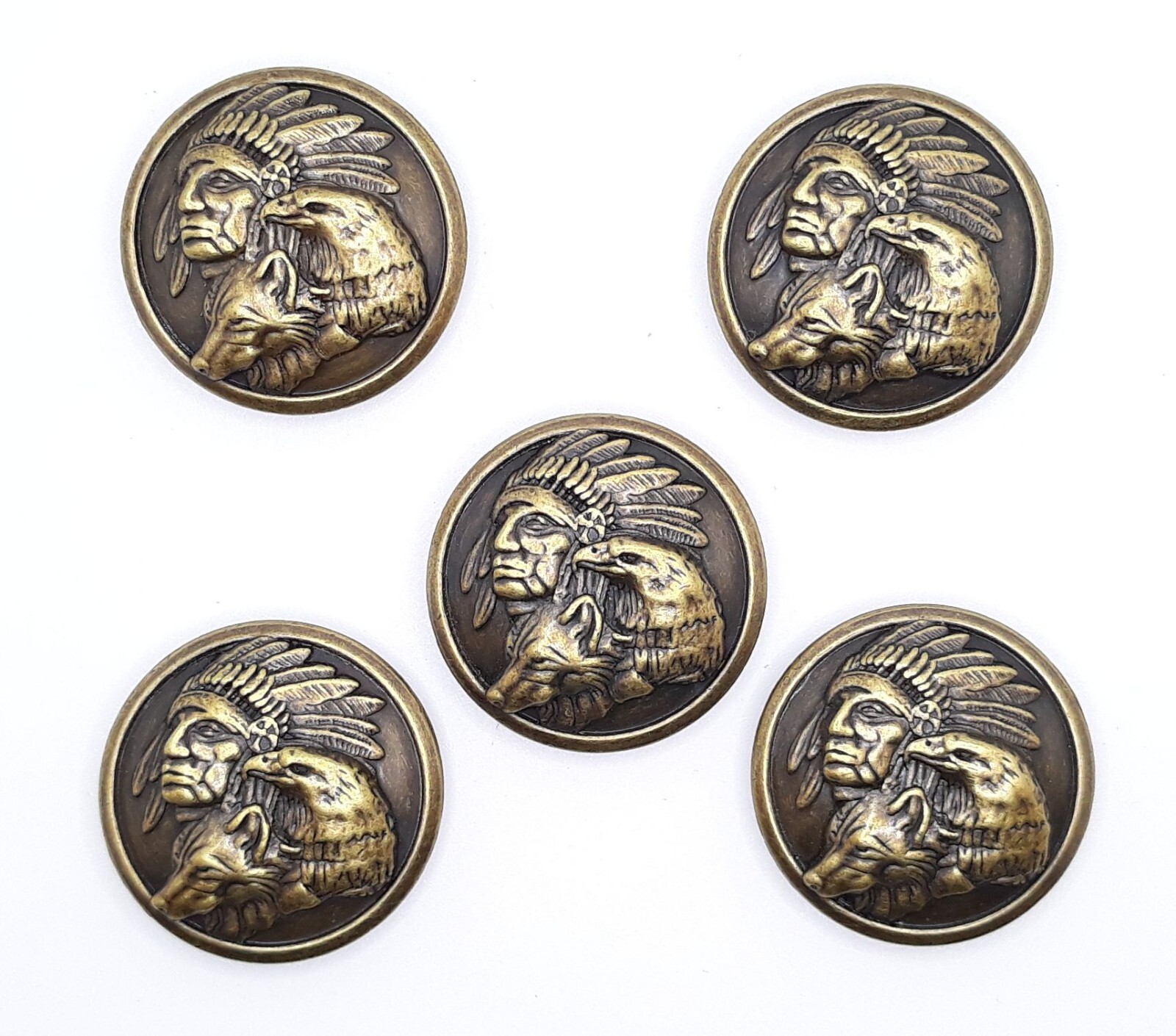 Chief With Eagle & Wolf  Conchos  1 3/8" Five Count