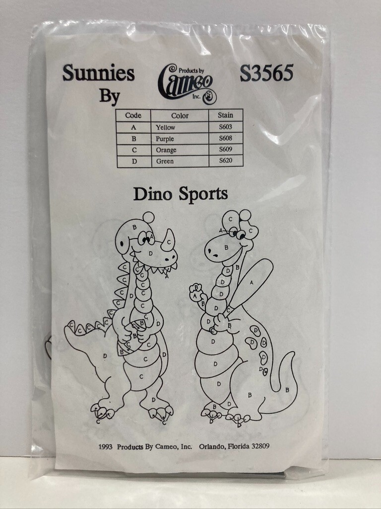 SEALED 1993 DINO SPORTS SUNCATCHERS Paintable Dinosaurs Sunnies by Cameo Vtg NOS