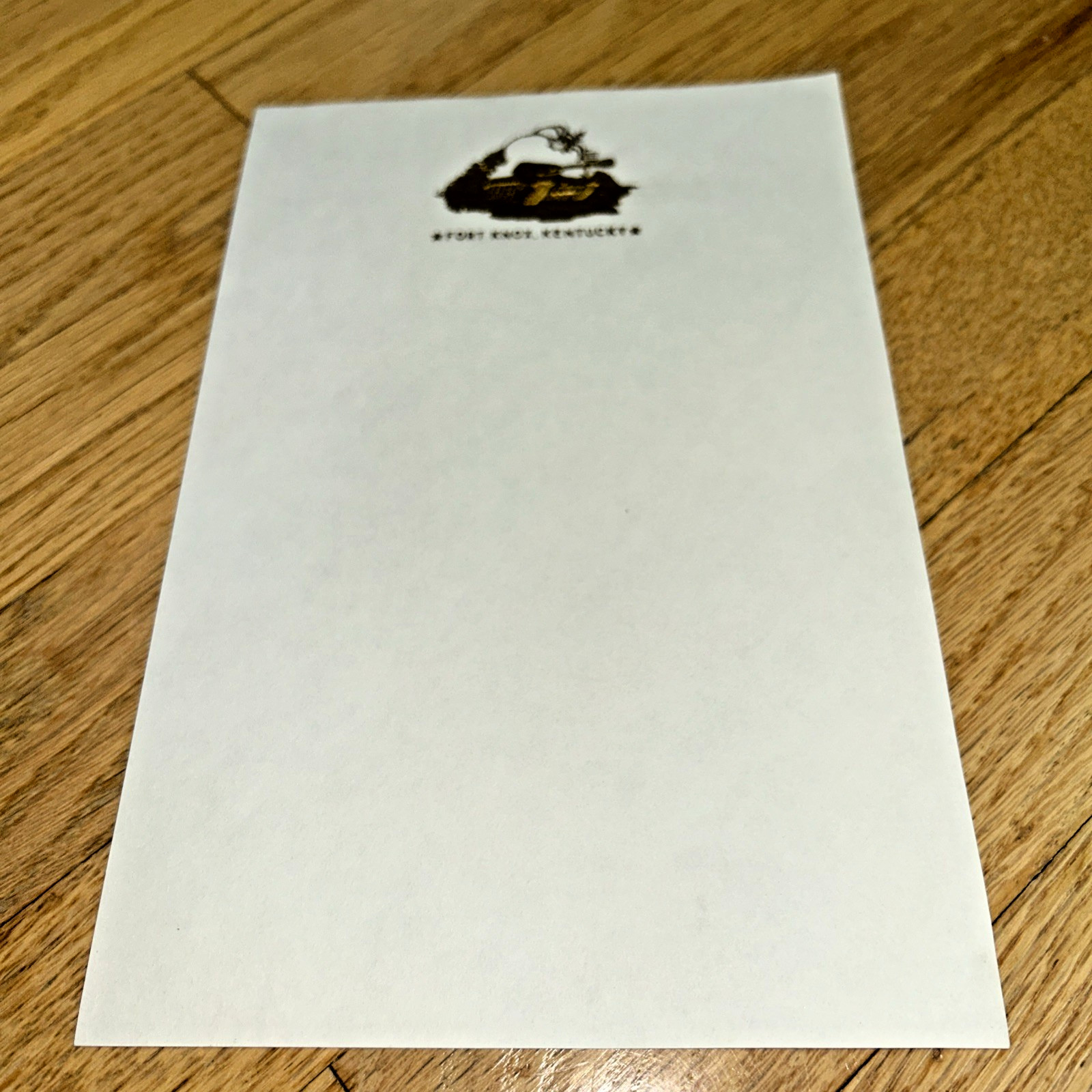 Vintage Unused FORT KNOX KENTUCKY Embossed Stationery with GOLD TANK
