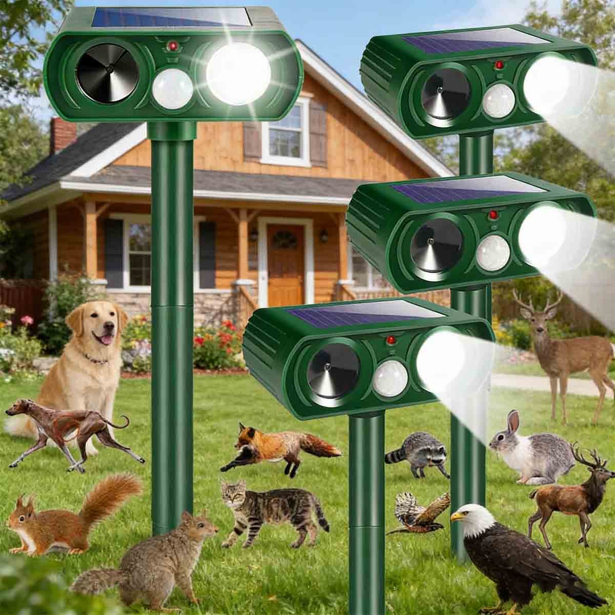 Solar Animal Repellent Cat Squirrel Dog Deer with Motion Sensor Deterrents Light