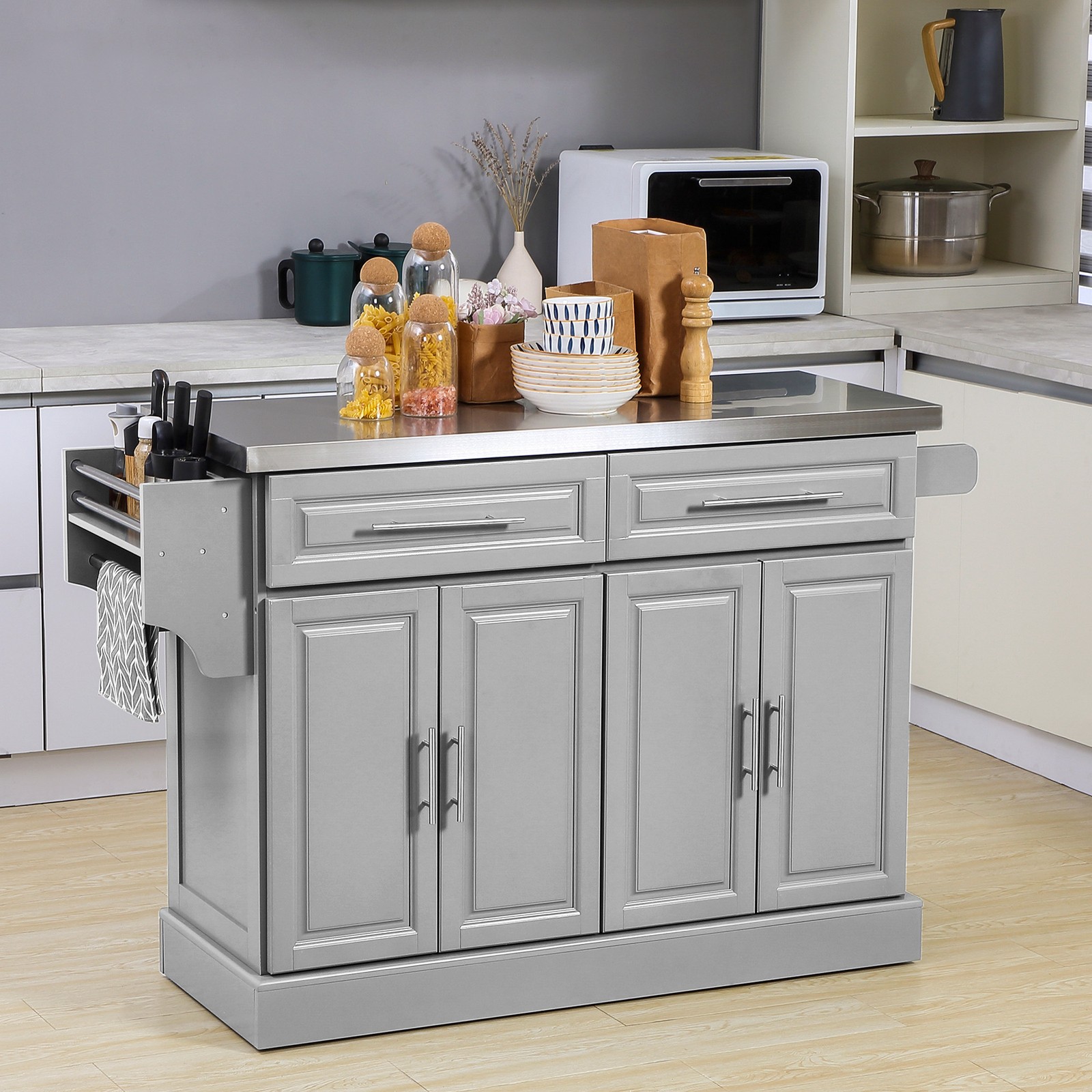 Rolling Kitchen Island Cart with Wheels, Portable Island Table for Kitchen