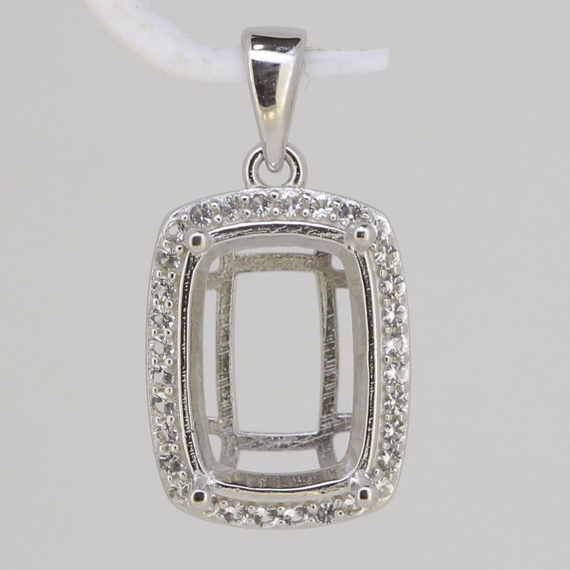 Sterling Silver Semi Mount Pendant Setting Cushion CU 14x10mm Topaz / Moissanite