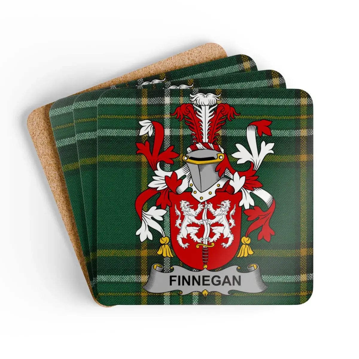 Finnegan Irish Family Crest Tartan Coaster Set