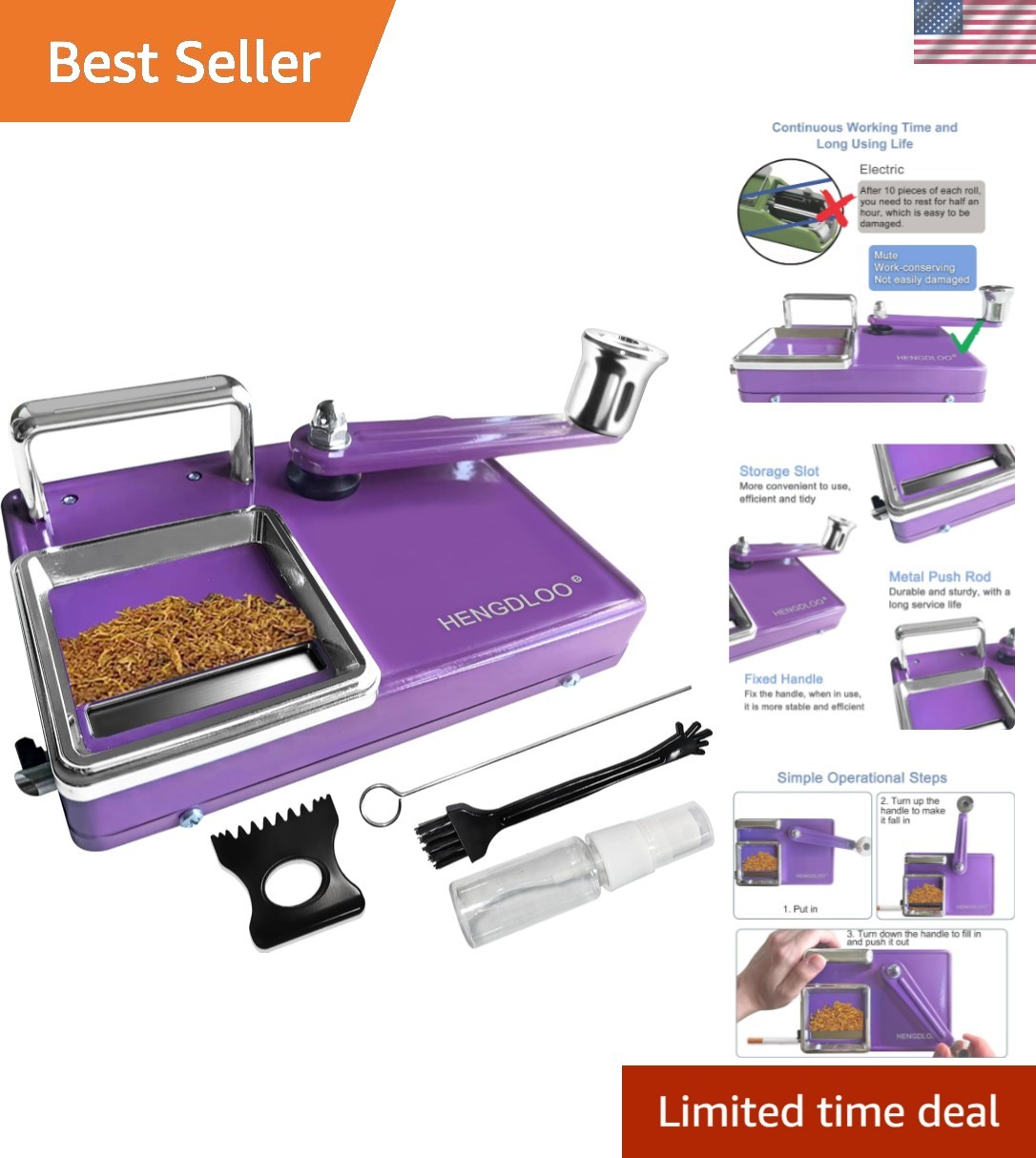 Compact Purple Cigarette Rolling Machine, Manual Design for Effortless Rolling