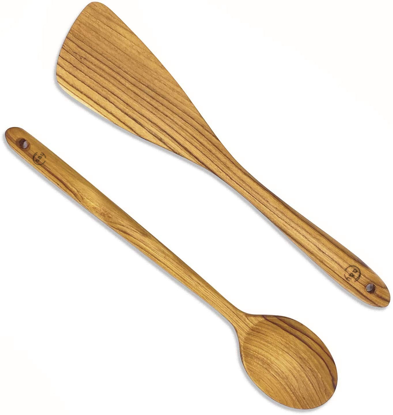12.5 Inch Wood Utensil Set (2 PCS), Teak Wooden Right Hand Spatula & Flat Spo...