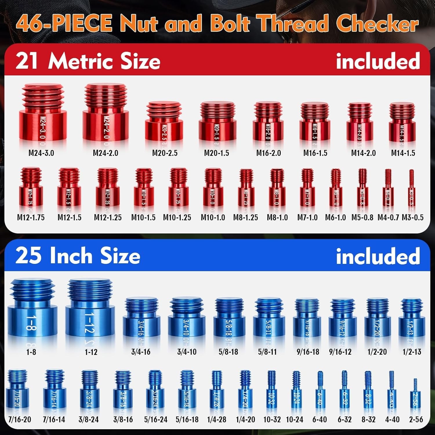 46 Nut and Bolt Thread Checker Standard and Metric,Bolt Size and Thread Gauge...
