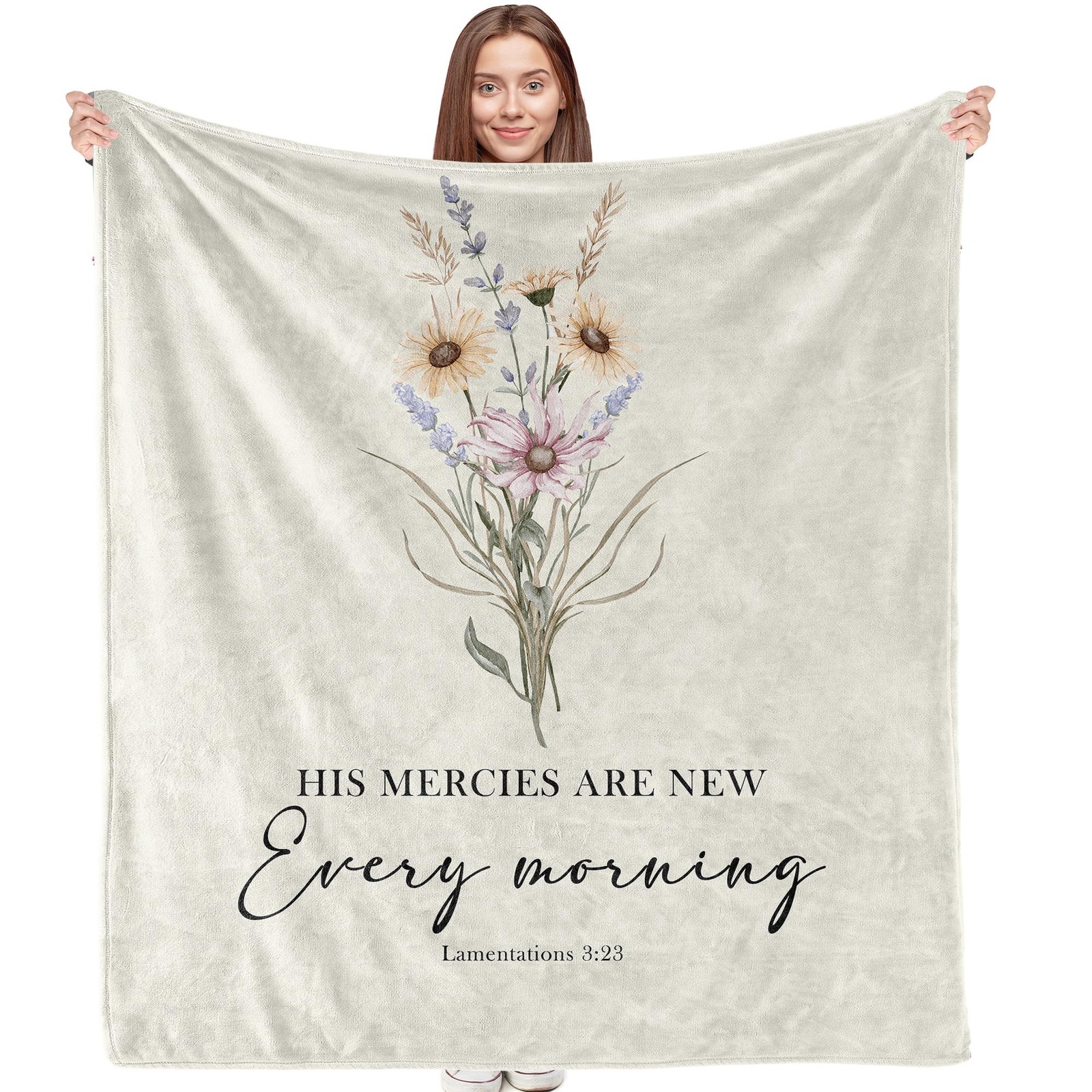 His Mercies are New Every Morning Christian Blanket, Boho Floral Christian Bi...