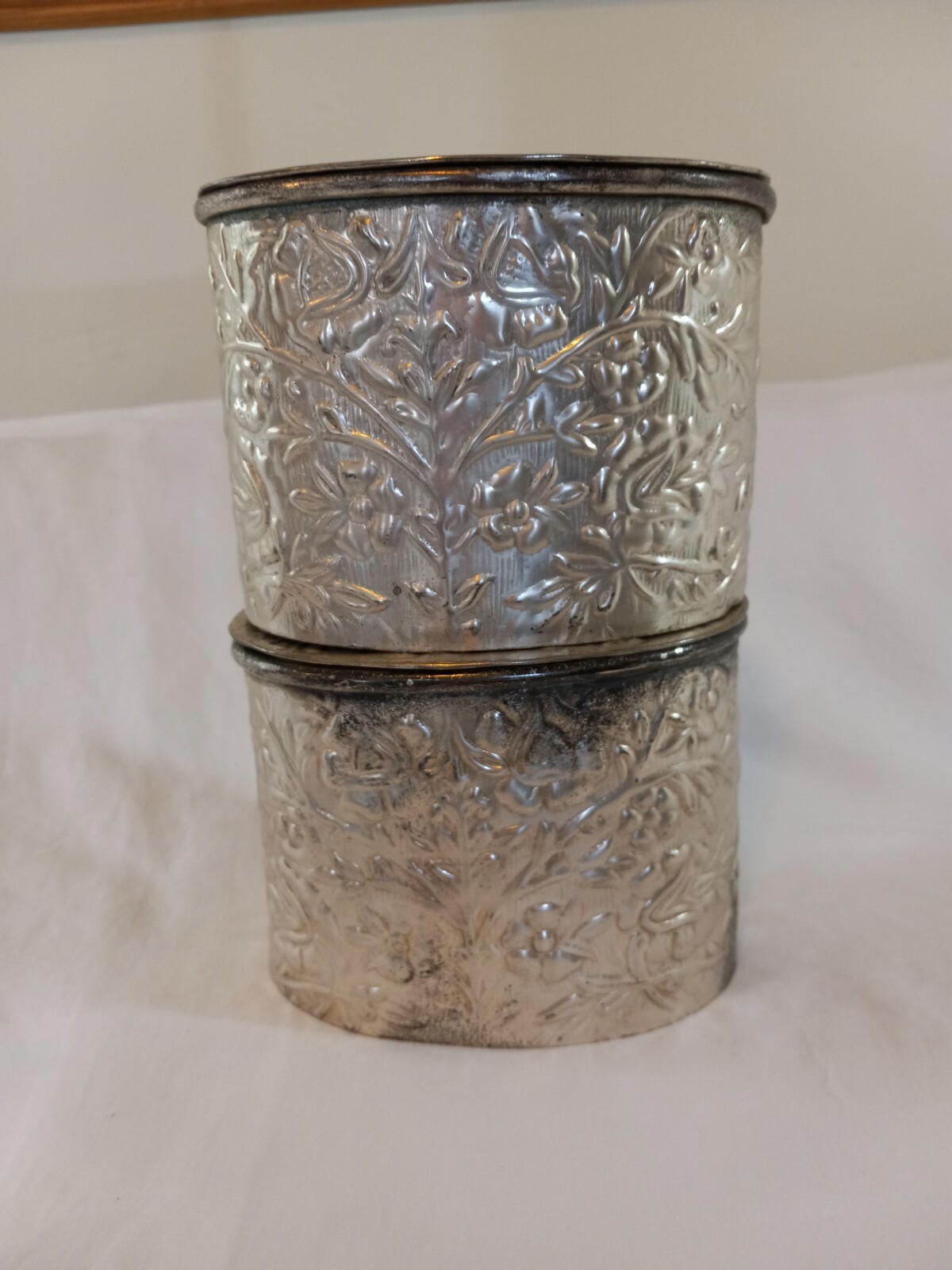 Two Oval Metal Decorative Trinket Boxes Rustic With Lids