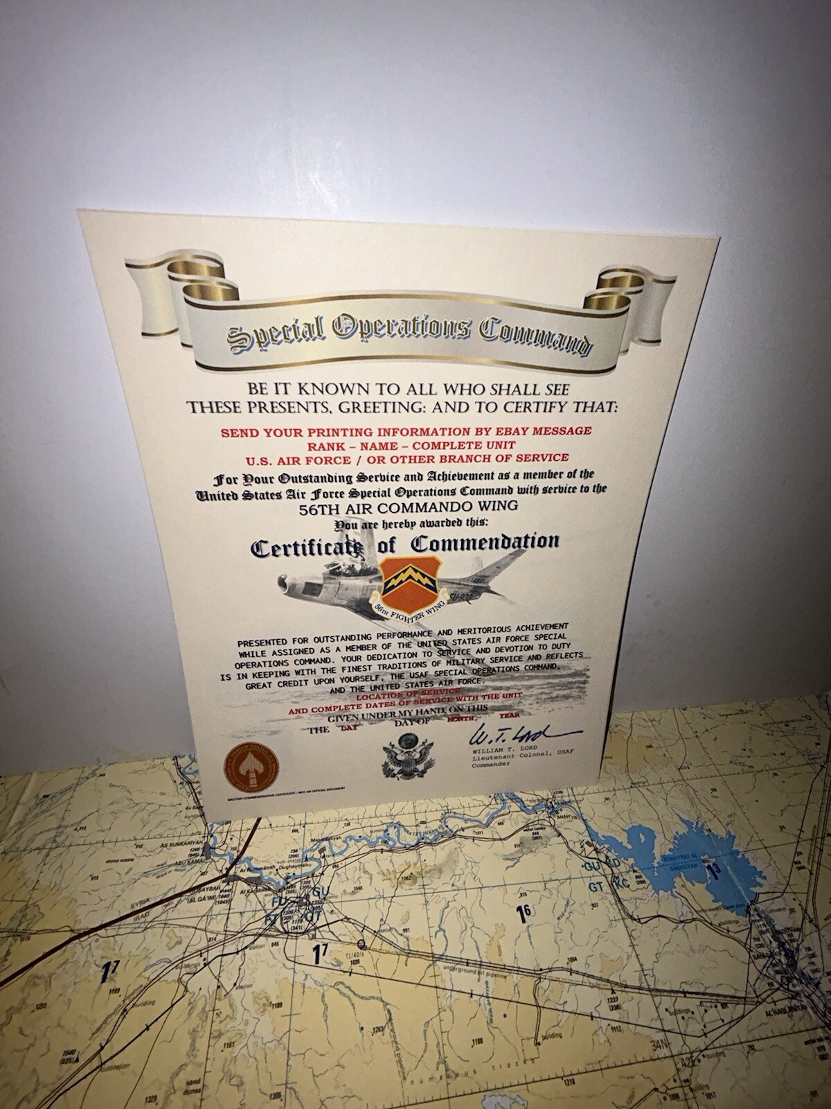 U.S.A.F. / 56TH AIR COMMANDO WING - CERTIFICATE OF COMMENDATION