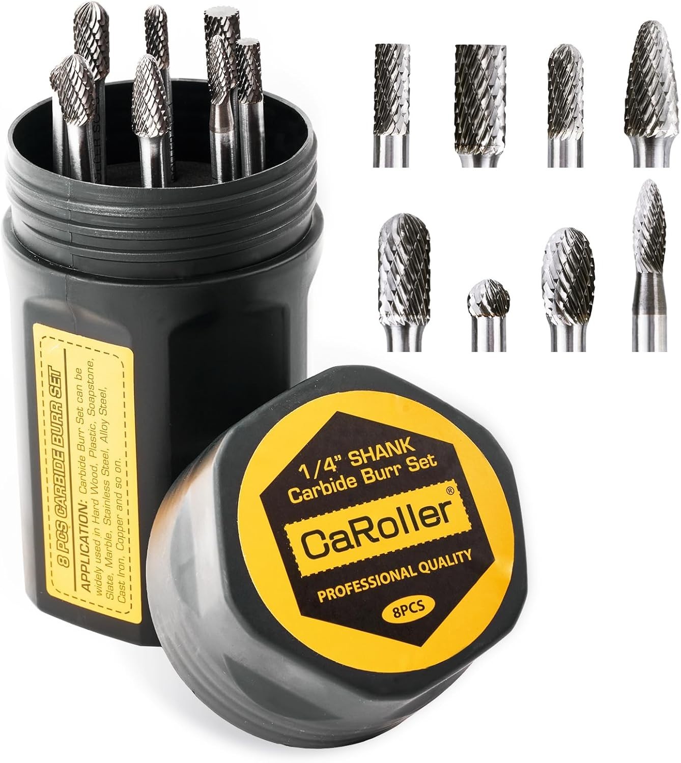 Carbide Burr Set 1/4" Shank 8PC Double Cut Die Grinder Rotary Tool Cutting Bu...