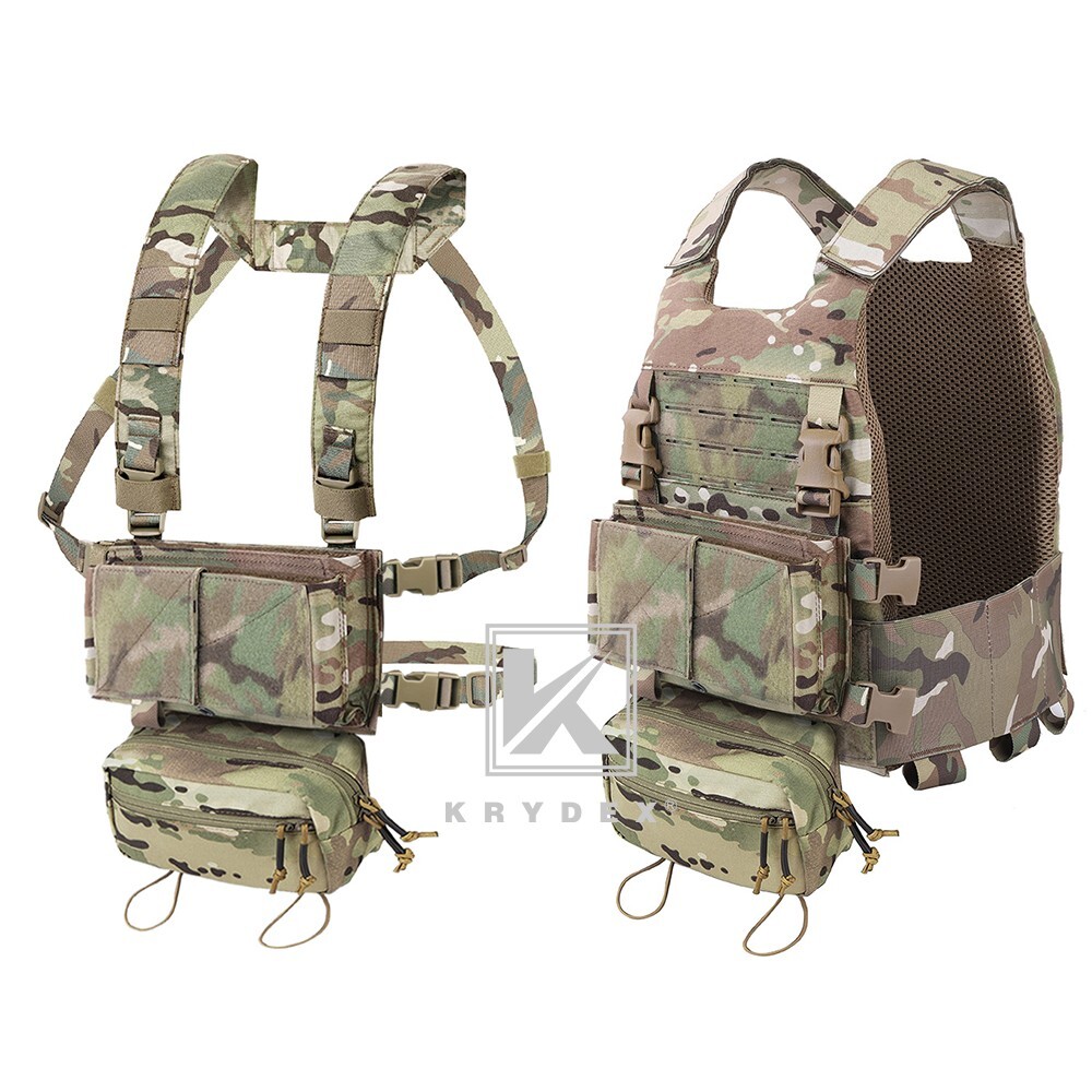 KRYDEX Low Vis Slick Plate Carrier Chest Rig 2 in 1 Placard Drop Pouch MC Camo