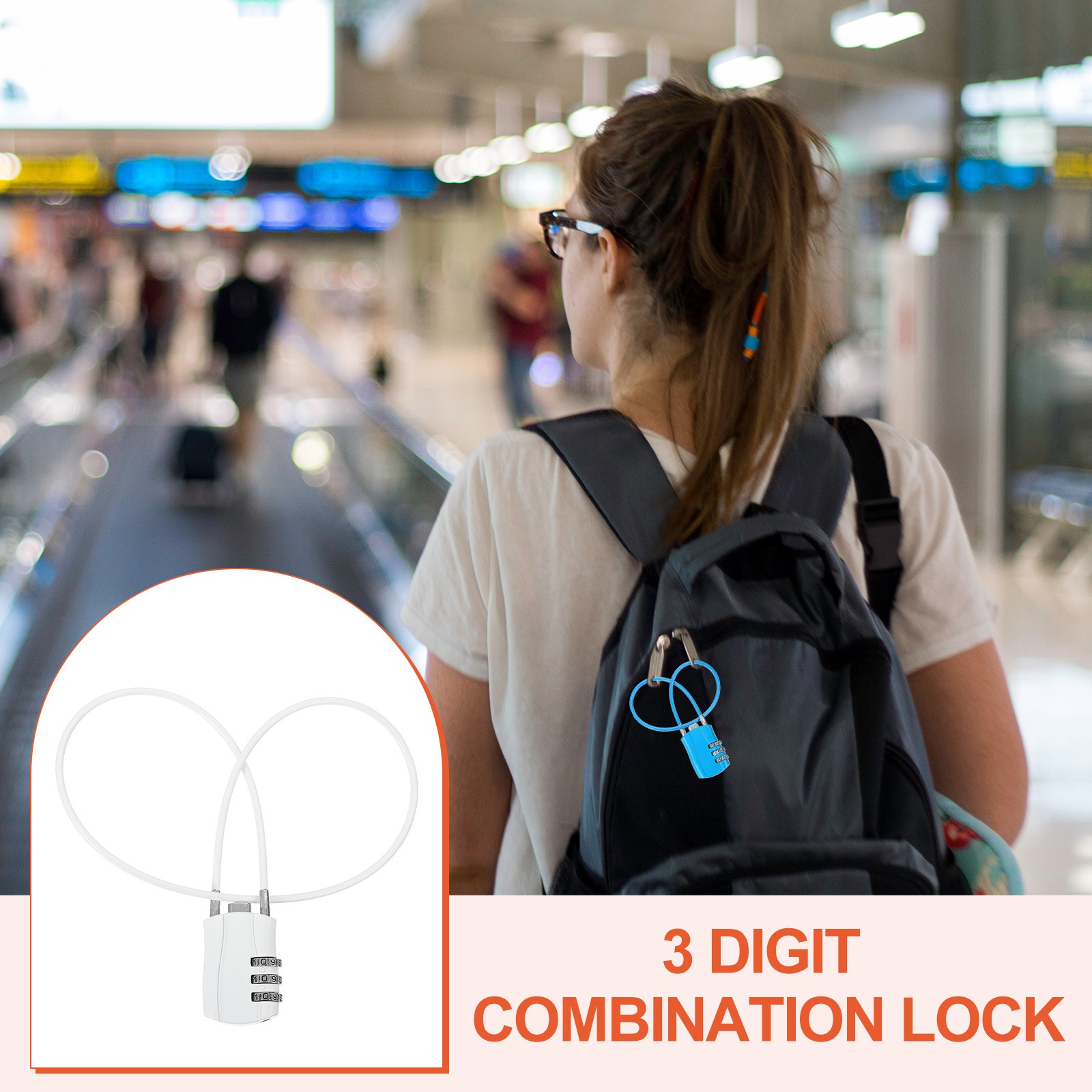 4 Pcs 3 Digit Luggage Cable Combination Lock with 20" Long Cable, White