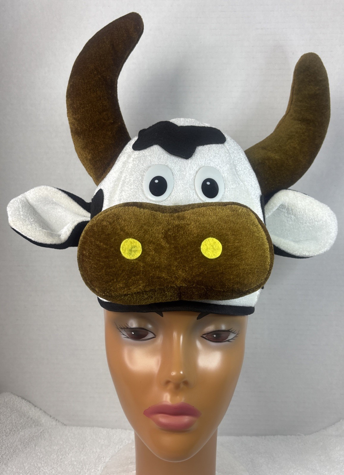 Women’s/Men’s Cow Head Hat With Horns Plush Unisex Adult OSFM