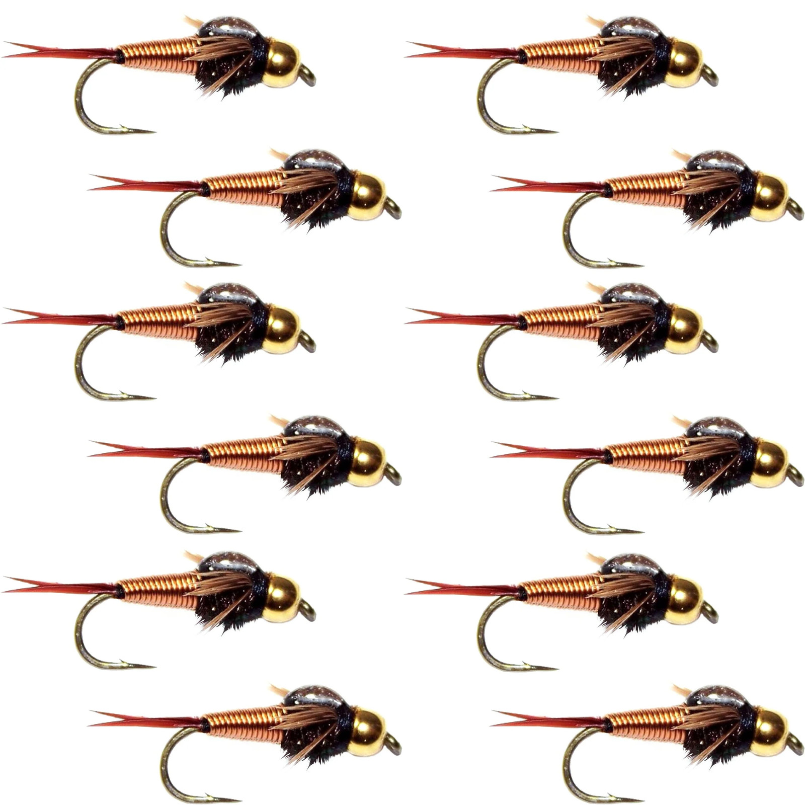 Bead Head Copper John Nymph 1 Dozen Fly Fishing Flies - Hook Size 18