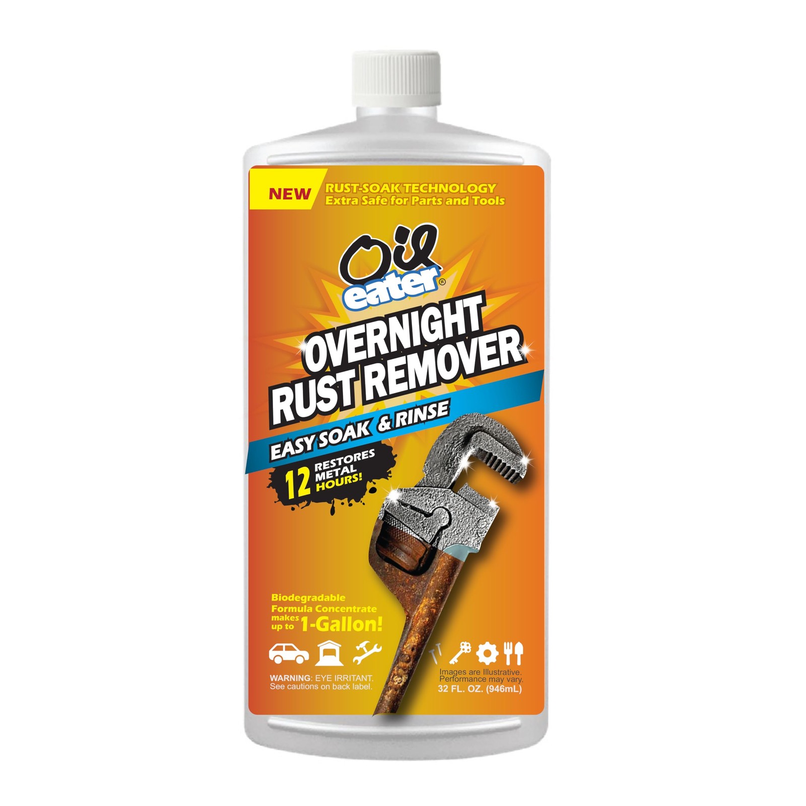 Oil Eater Overnight Rust Remover - Safe & Easy 32 Fl Oz (Pack of 1), Clear