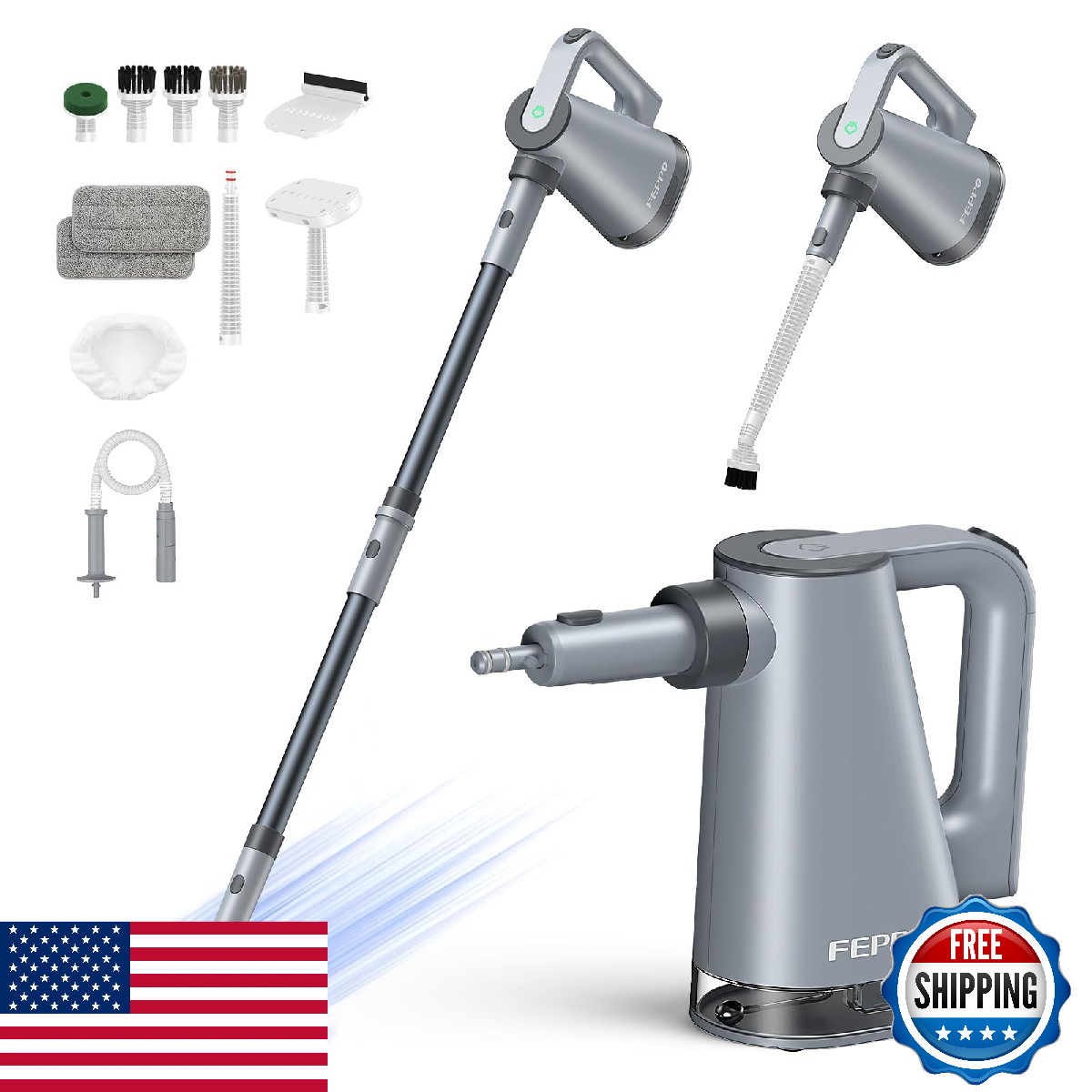 FEPPO Steam Mop & Handheld Cleaner, 15s Heat-Up, 230°F, Multi-purpose Attachment