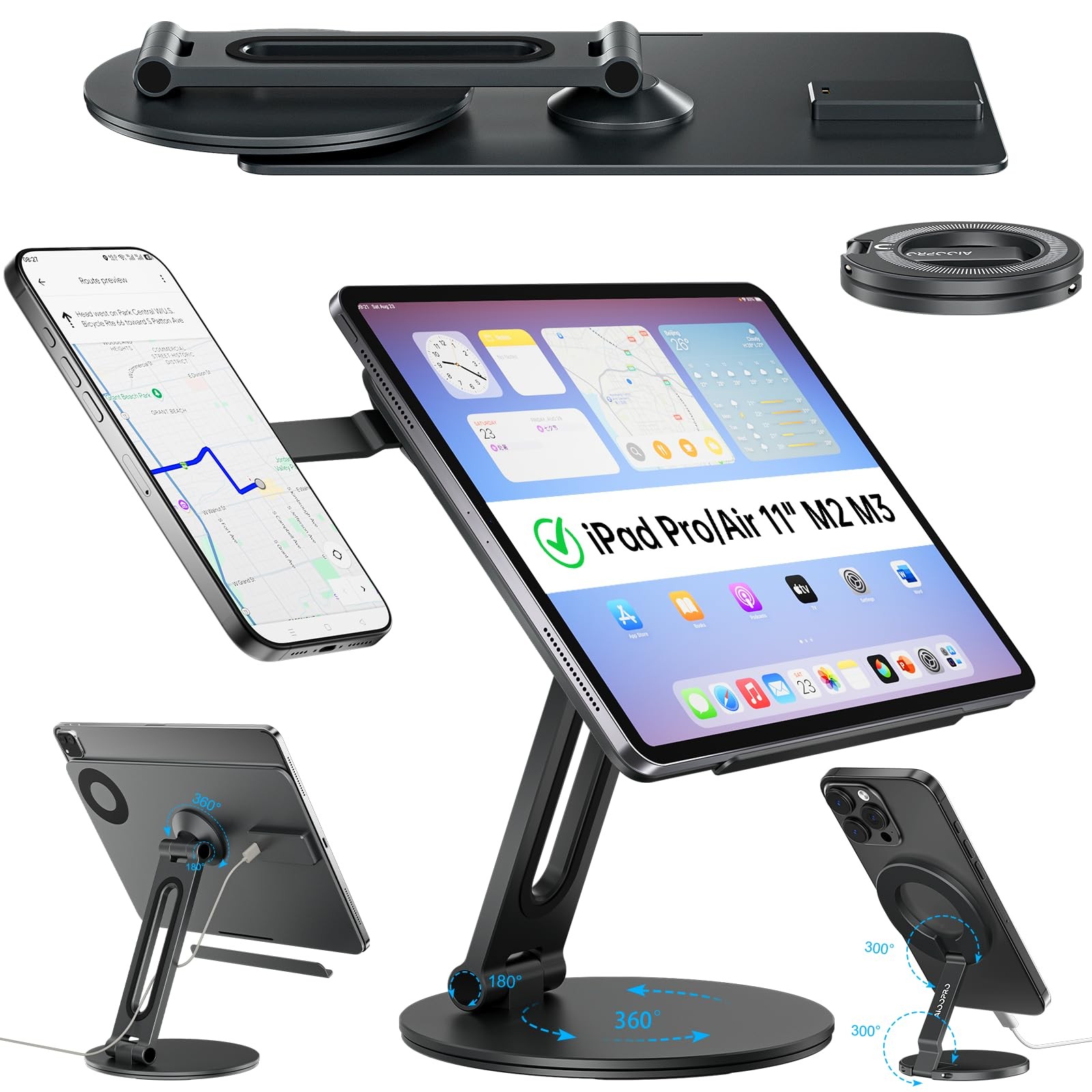 Aioopro 2-in-1 Magnetic Wireless Charging Stand for iPad Pro/Air 11" M2 M3 & ...