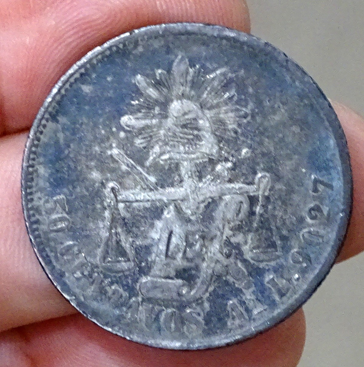 1879 MEXICO Eagle & Cap MEXICAN SILVER 50 Centavos Coin / ALAMOS MINT As L