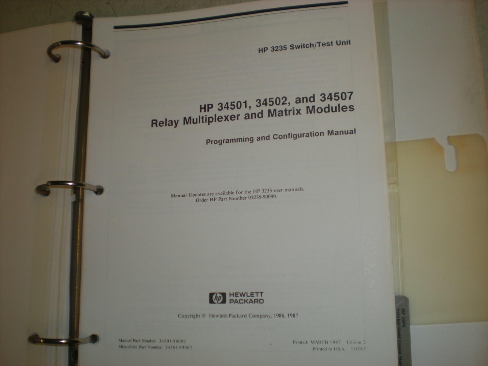 Hewlett Packard Programming & Configuration Manual for HP 3235 Switch/Test - #1