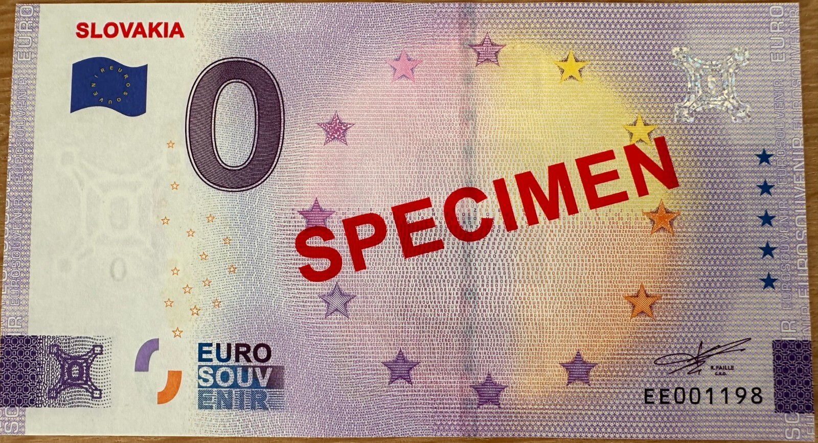 0 Euro Souvenir banknote SLOVAKIA - SPECIMEN #1198