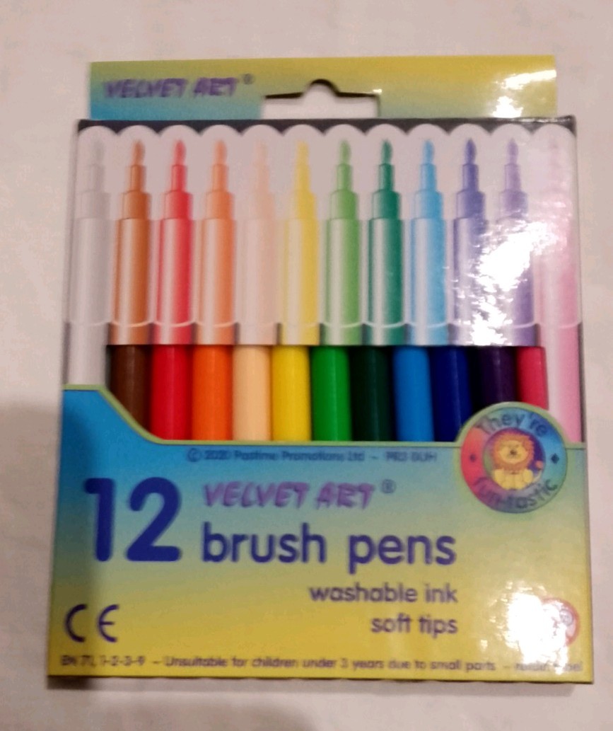 12 Brush Pens - Washable Ink, Soft Tip. Velvet Art #3