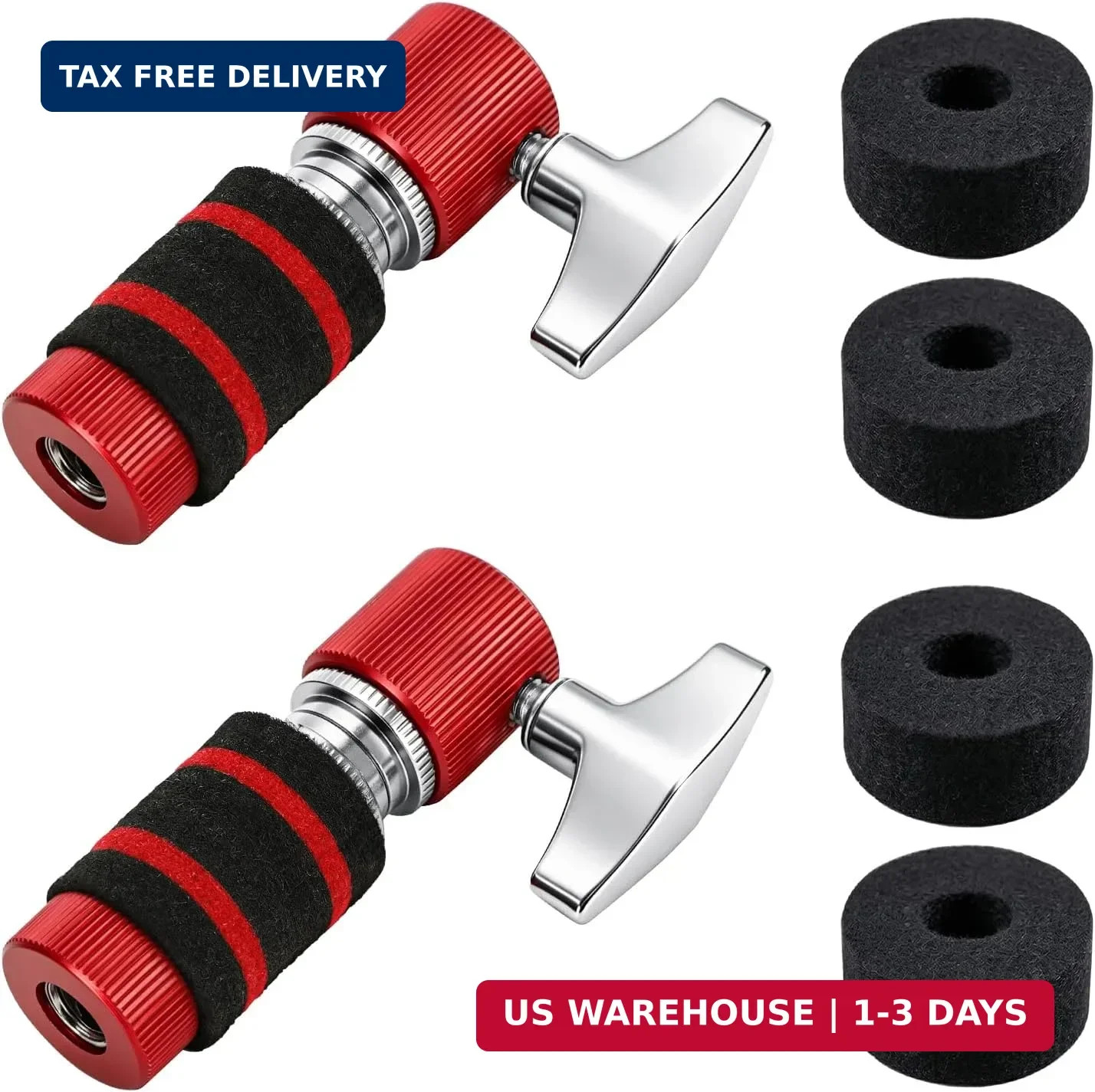 2 Pack Hi-Hat Clutch with Replacement Felts Pads, Aluminum Alloy Standard Hi Hat