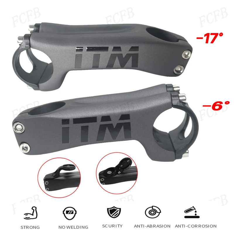 Carbon Road Mountain Bike Handlebar Stem -6 -17 Degree 31.8mm Clamp 70-130mm