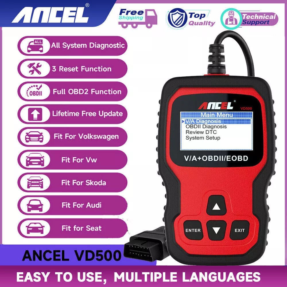 ANCEL VD500-US OBD2 Scanner Code Reader ABS SRS EPB Oil Diagnostic Tool For VW