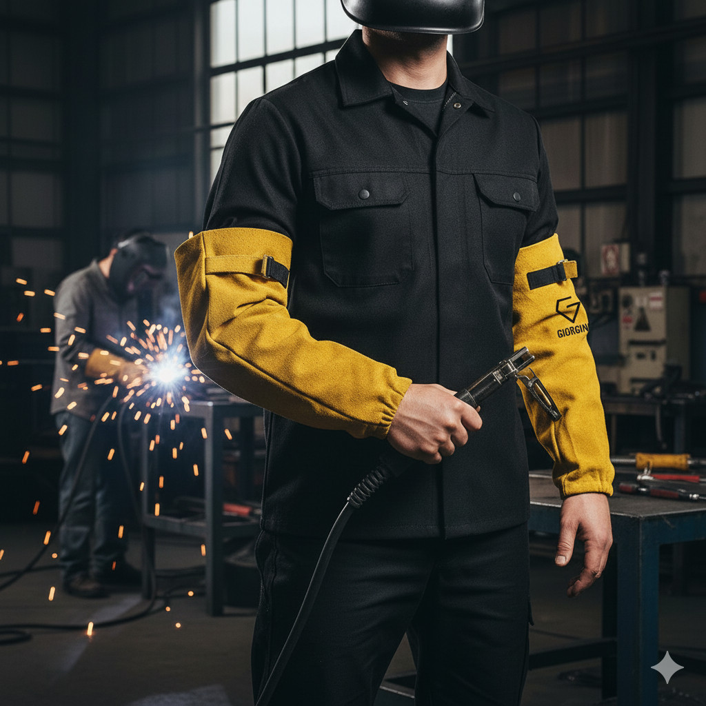 Giorgino 18" Leather Welding Sleeves for Men Split Cowhide with Kevlar Stitching