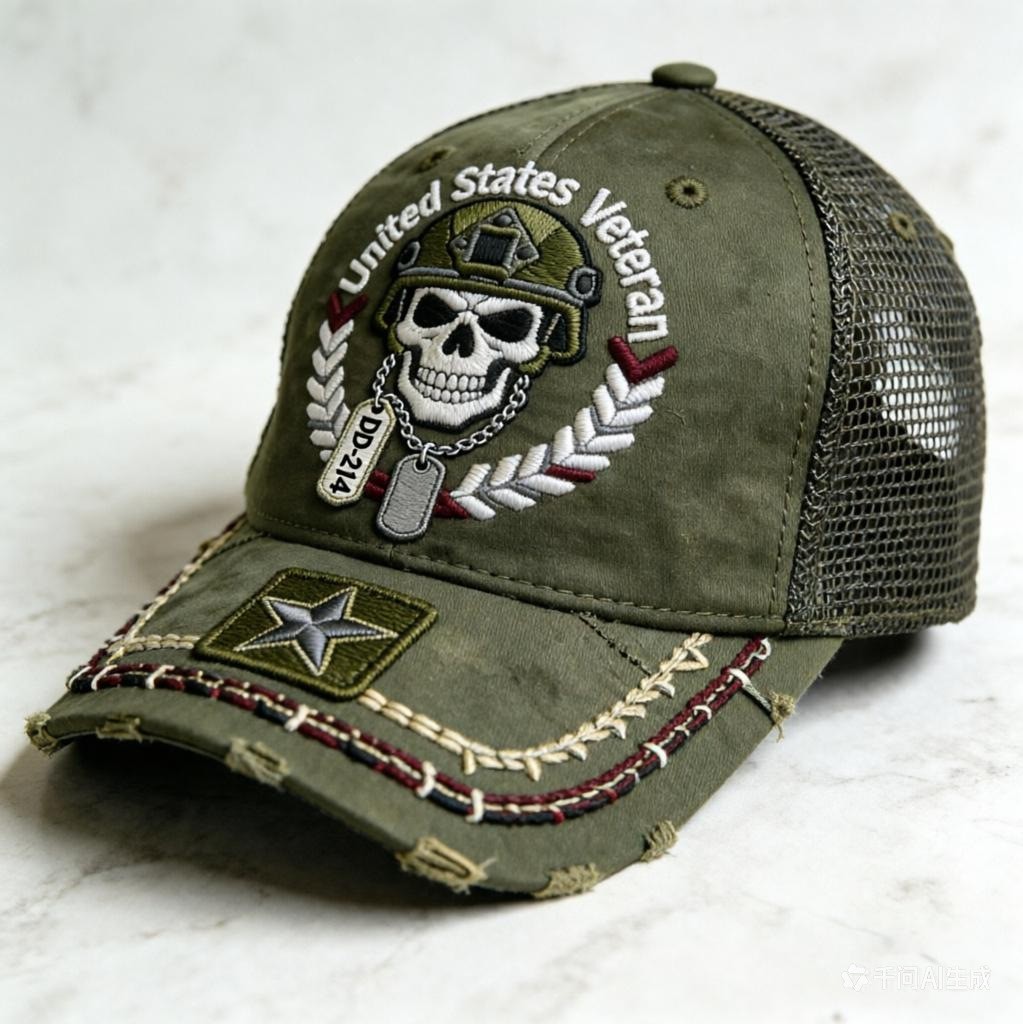 United States Veteran Skull DD-214 Trucker Hat| Distressed Military Baseball Cap