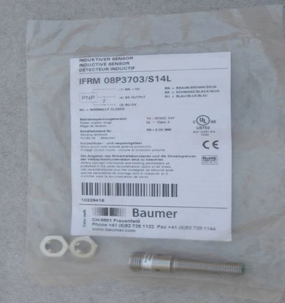 NEW BAUMER IFRM 08P3703/S14L PLC INDUCTIVE PROXIMITY SENSOR, M8 2MM RANGE