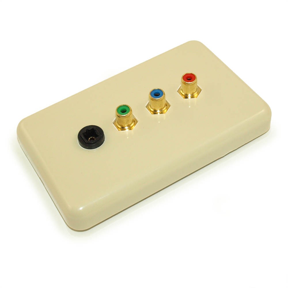 Wallplate: 3 RCA component & Toslink Optical  Gold Plate  Ivory