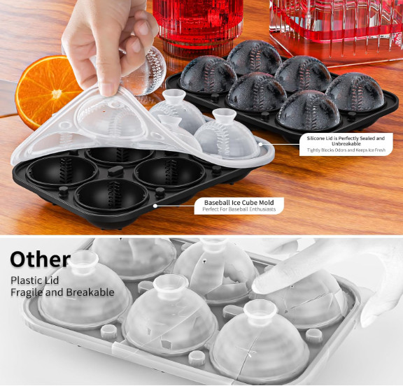 6 Cavities 2.2" Baseball Ice Ball Mold Tray w/Funnel Whiskey Cocktail Silicone
