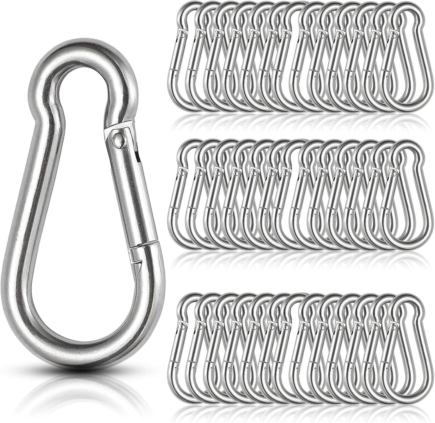 60Pcs Stainless Steel Carabiner Clip Spring-Snap Hook 1/4 In, M6 X 2 3/8 Inch Sm