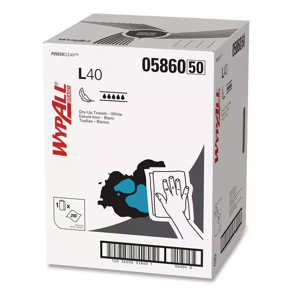 L40 Towels, Dry up Towels, 19-1/2 In. X 42 In., White, 200 Towels/Roll