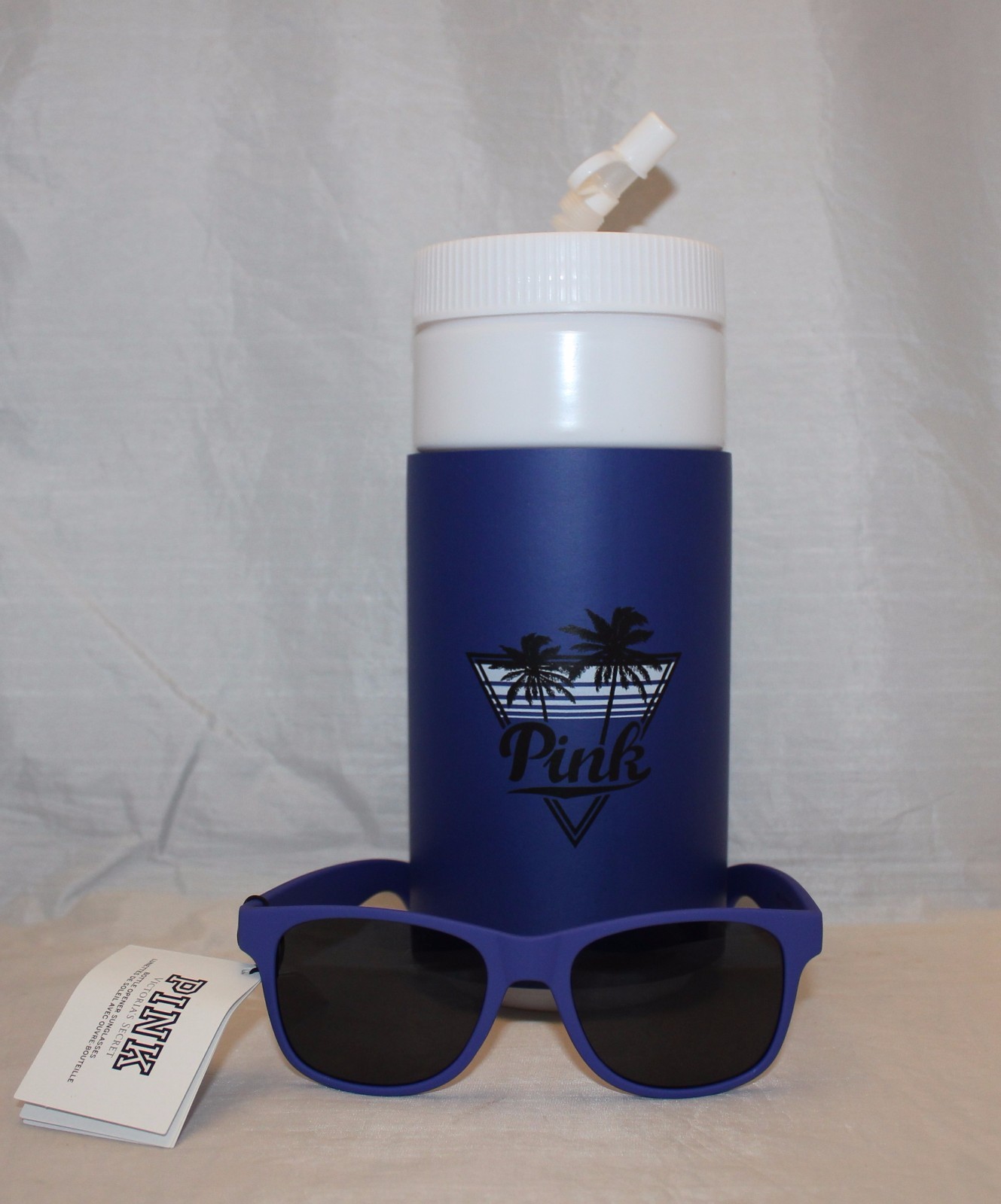 Victoria's Secret Pink Spring Break Water Bottle & Bottle Opener Sunglasses Blue