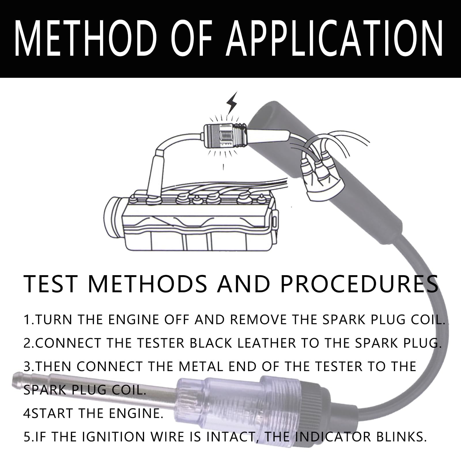 Inline Spark Plug Tester, Straight Boot Engine Ignition black