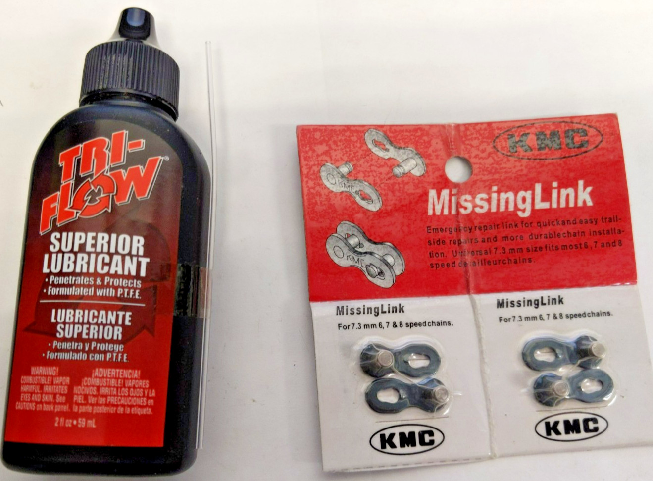 Chain Repair Kit- KMC Missing Link for 7.3mm and Tri-Flow Superior Lubricant