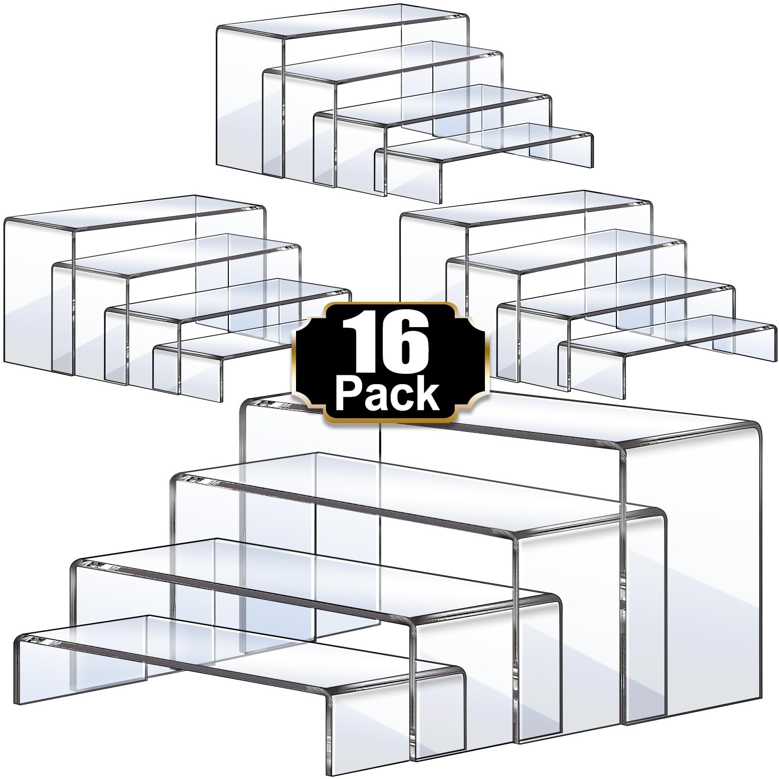 Aheroi Display Risers, 16 Pcs 4 Set(7”L~8”L~9”L) Acrylic Riser