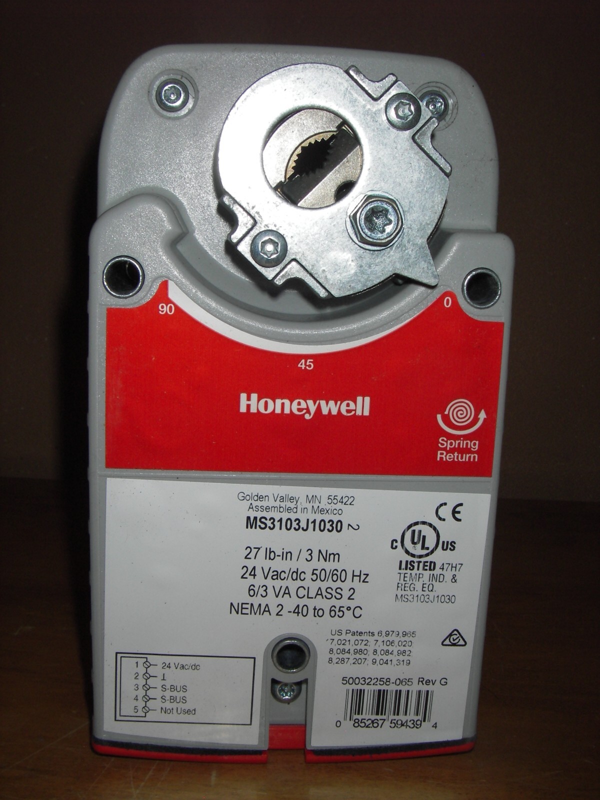 Honeywell MS3103J1030 Spring Return, Direct Coupled DAMPER ACTUATOR. 24V AC/DC