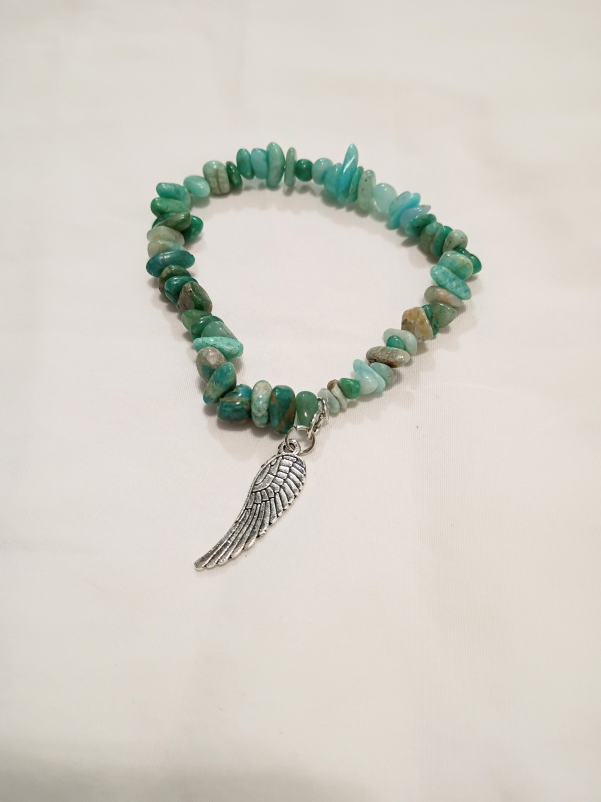 Amazonite Gemstone Chip Beaded Stretch Bracelet Handmade Leaf Charm Women's