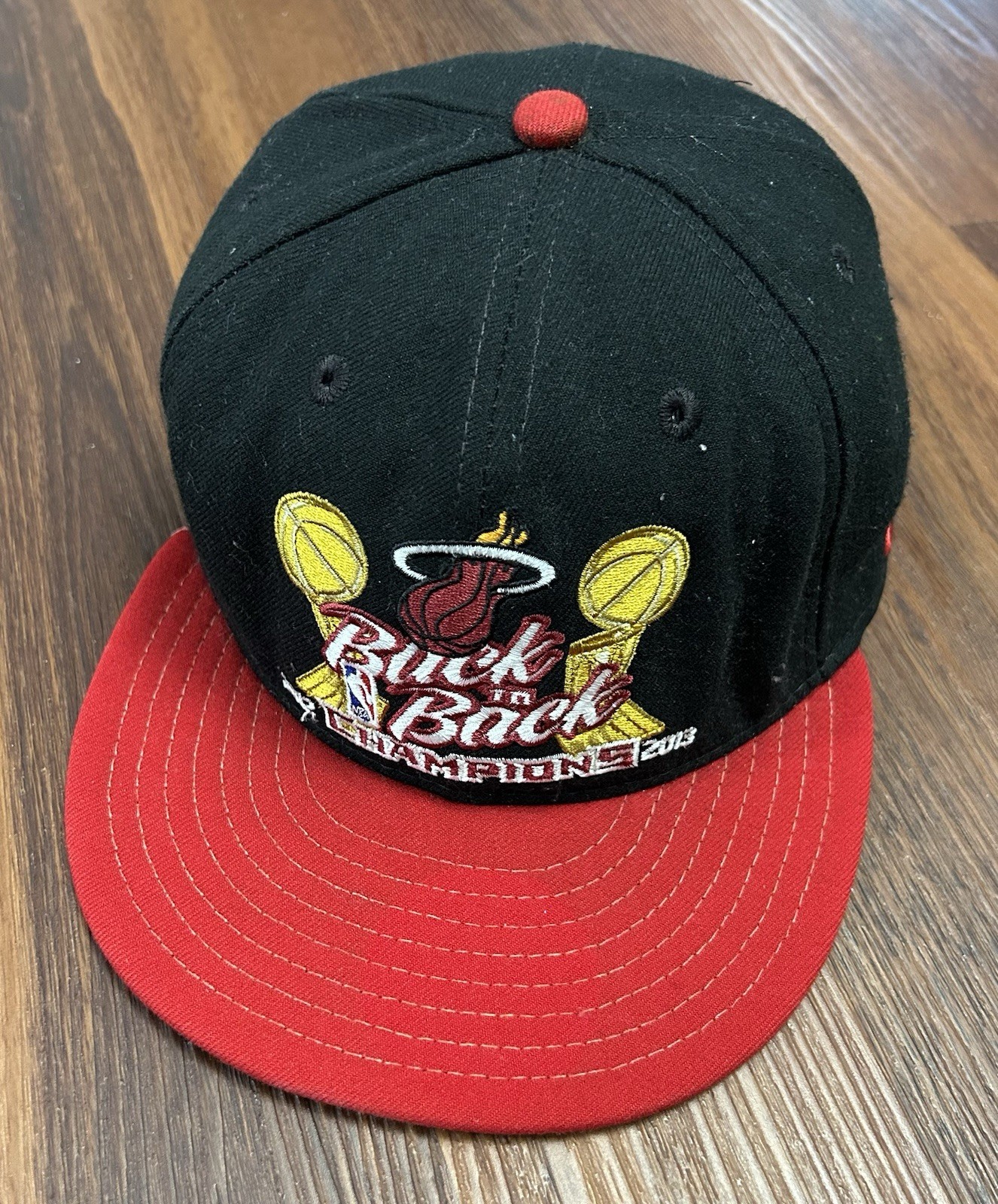 Miami Heat Back To Back Champions 2012-2013 Hat New Era 59Fifty 7 1/8 Black Red