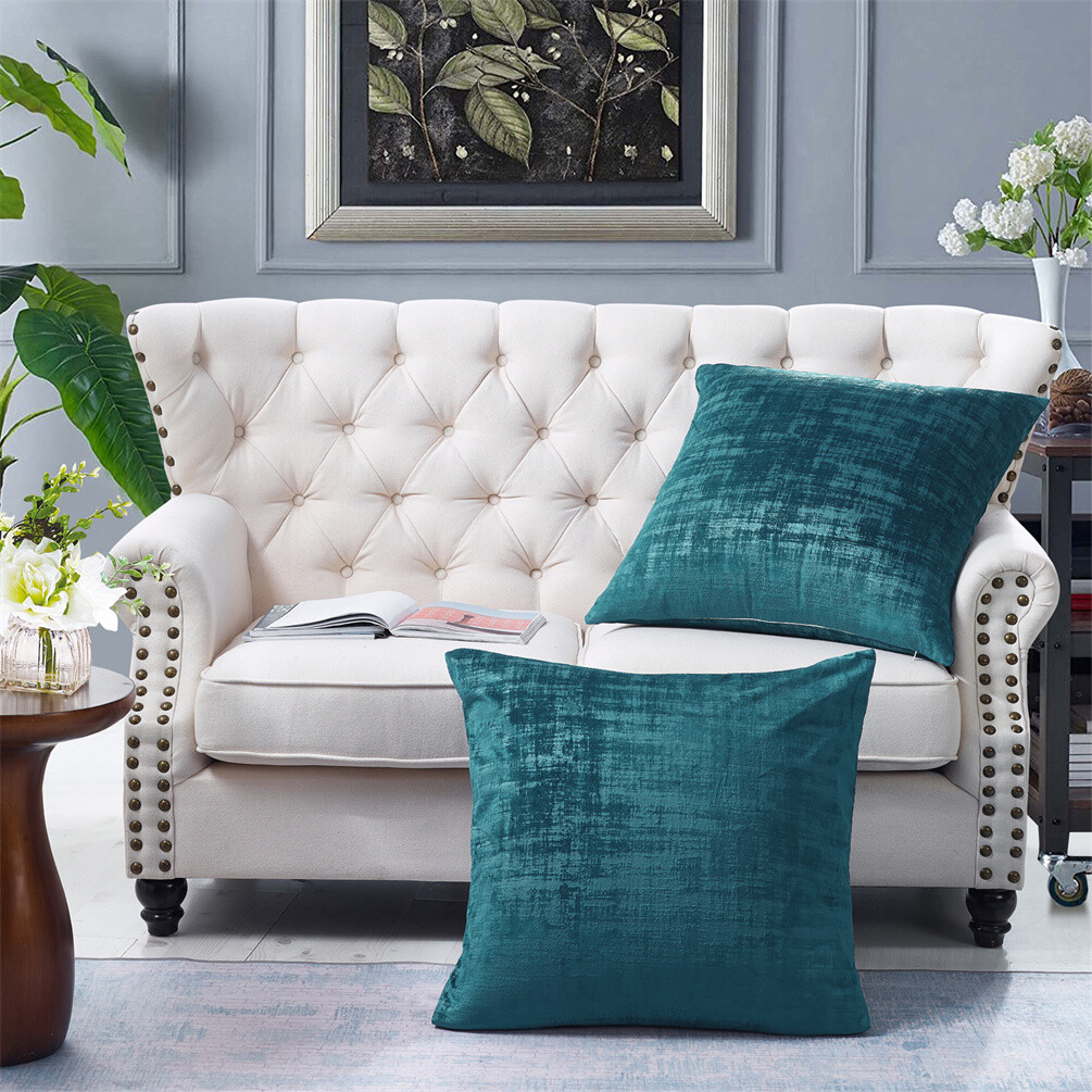Pack of 2 Textured Velvet Soft Solid Decorative Square Throw Pillow Covers Set