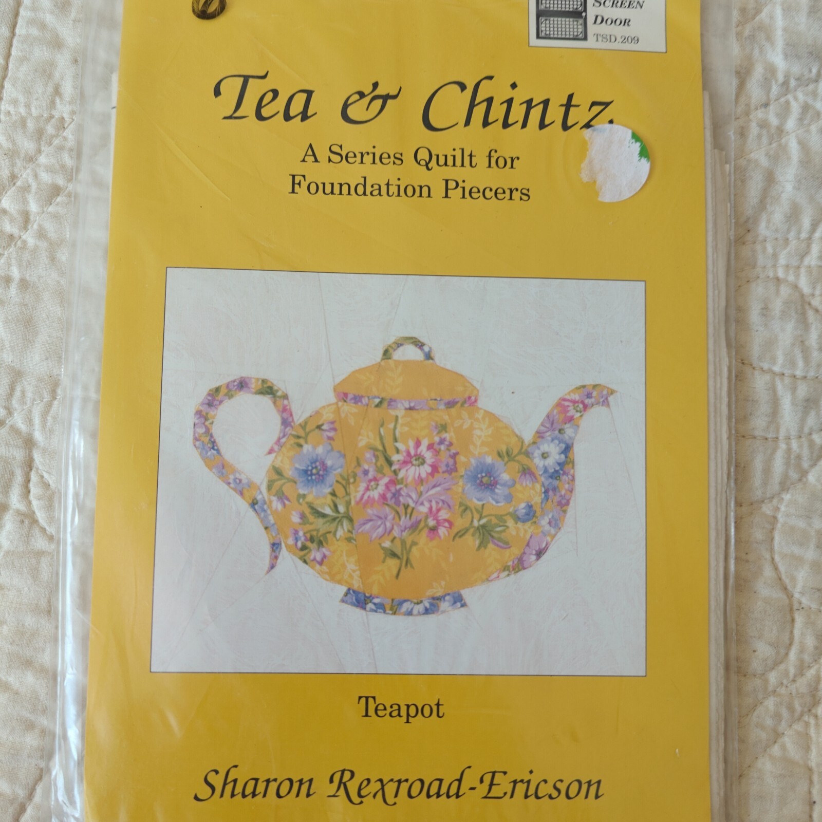 1997 Teapot Block 39x45" Wall Lap Crib Throw Quilt Pattern & Template Tea Coffee