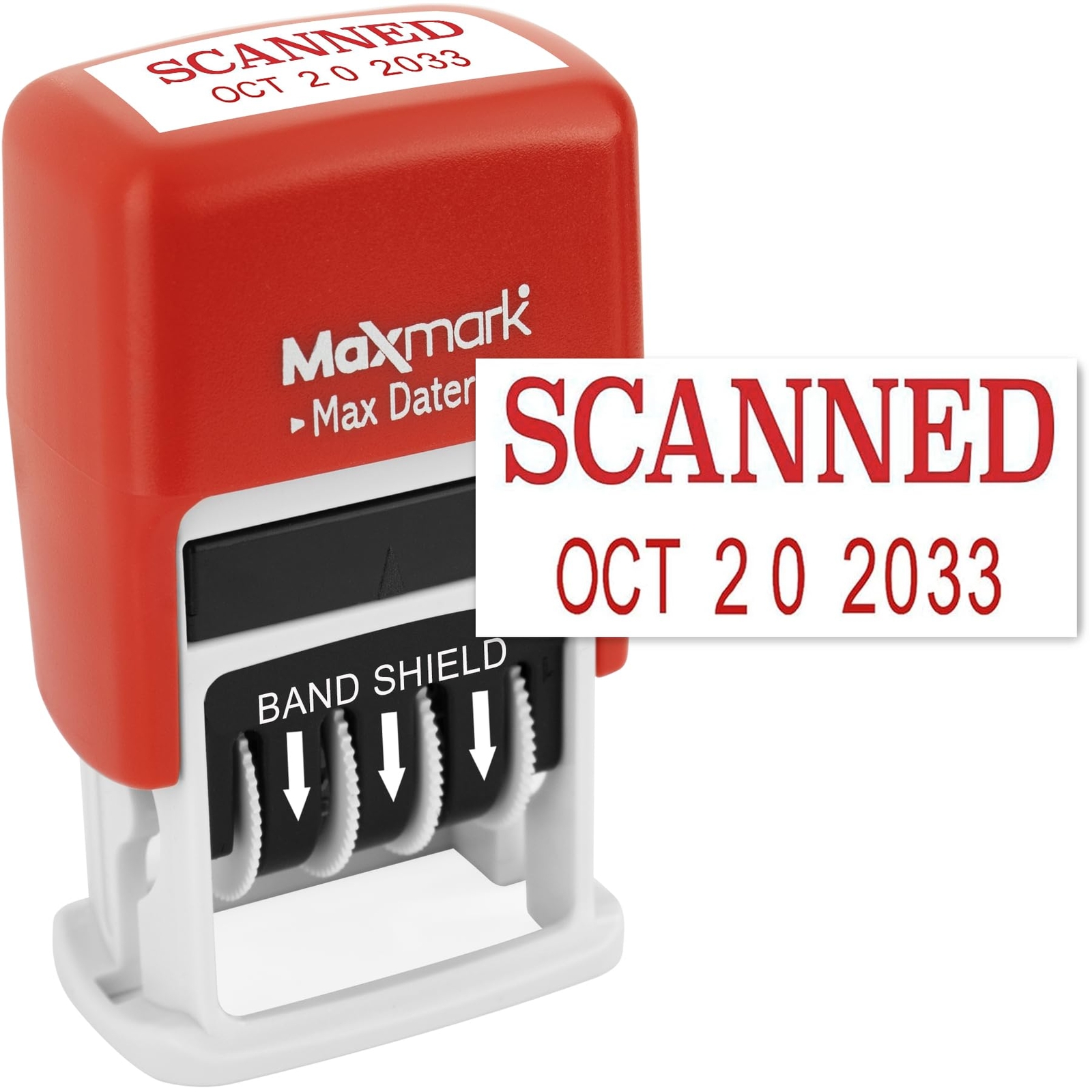 Self-Inking Rubber Date Office Stamp Scanned Phrase RED Ink 12-Year Band