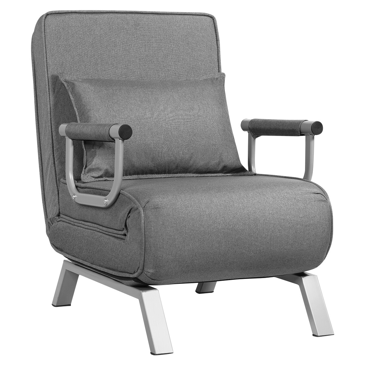 5 Position Convertible Sofa Chair Folding Sleeper Bed w/ Pillow Gray
