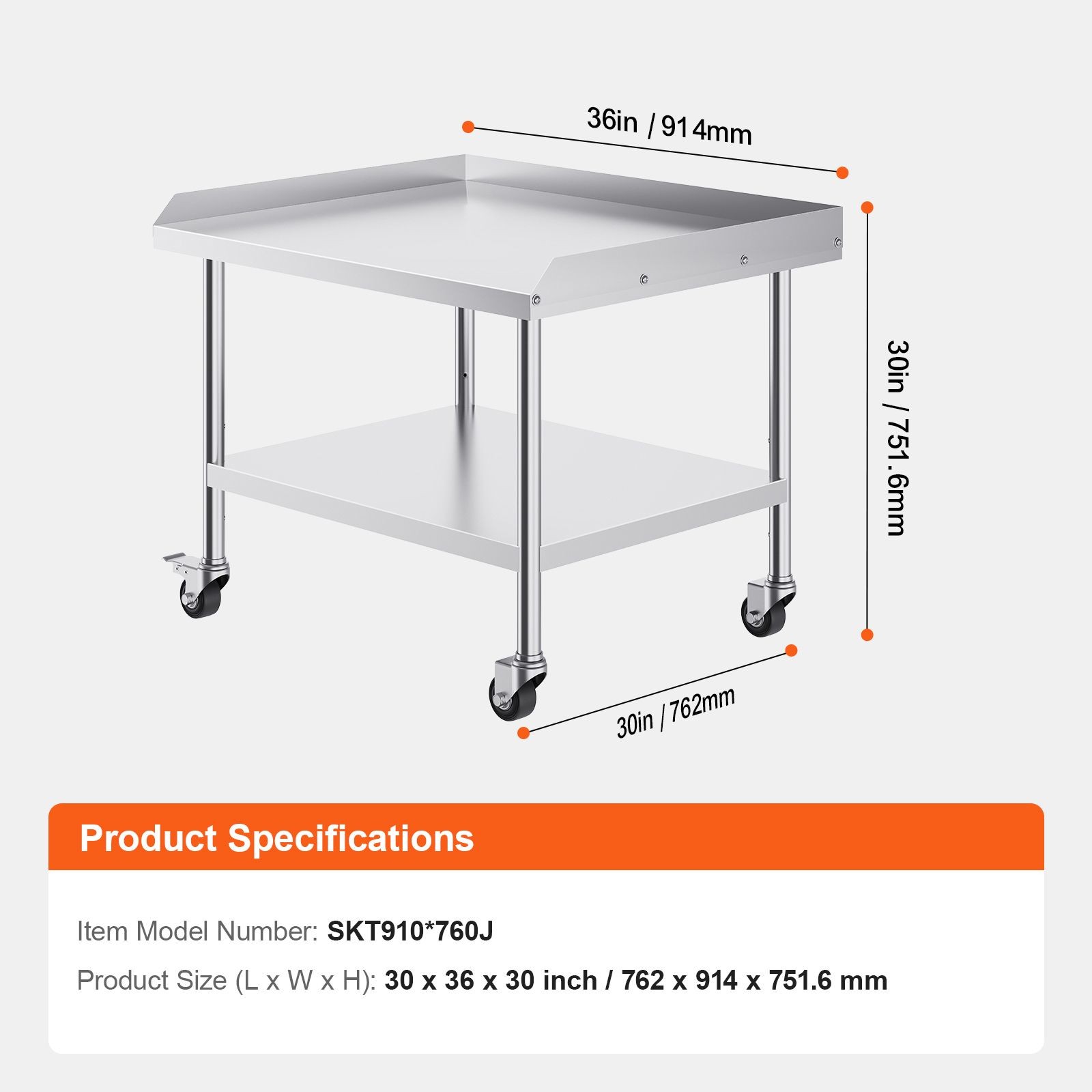30x36in Stainless Steel Work Table with 3-Sided Backsplash