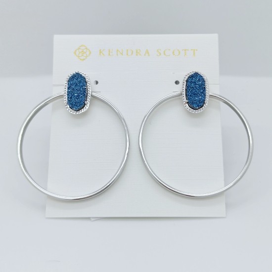 Kendra Scott Mayra Silver Hoop Earrings In Blue Drusy